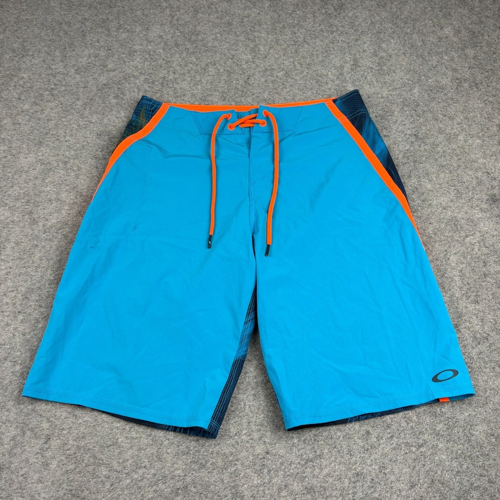 Y2K Oakley Board Shorts Mens 30 Blue Orange Geometric Graphic Swim Trunks Surf